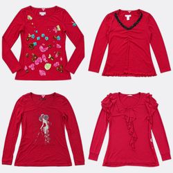 Y2k Red Long Sleeve T-Shirts and Tops B2F-363