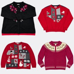 Vintage Christmas Pattern Zip Up Cardigans vr-462