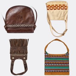 Small Handbags with Leather and Woven Accents