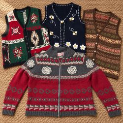 Vintage Embroidered Patterned Vests and Knit Cardi..