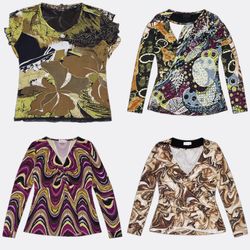 Printed Short Sleeve and Long Sleeve Blouses (IB-0..