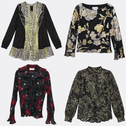 Printed and Ruffled Long Sleeve Blouses -8p