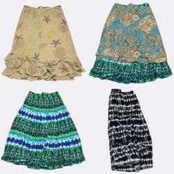 Y2K Cotton Beach Print Ruffle Skirts Tie Dye Boho