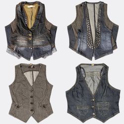 Veston en denim sans manches en délavages bleus