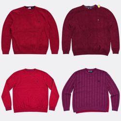 Chaps Ralph Lauren Crew Neck Knit Sweaters Red Bur..