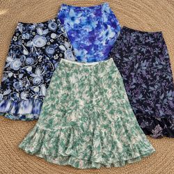 Y2K Women Floral Print ポリ スカート (GRF-10-051)