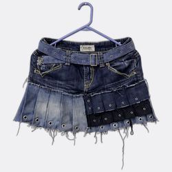Upcycle Denim Pleated Belted Mini Skirt (Dv-10-67)