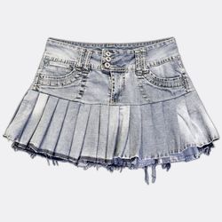 Upgecycelte Y2K-Jeans-Falten-Miniröcke