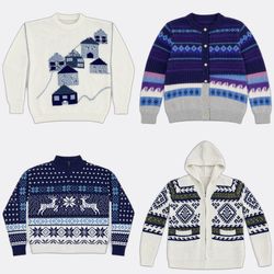 Vintage Patterned Wool Knitwear and Sweater