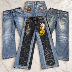 Embroidered Graphic Hiphop Denim Jeans and Cargo P..