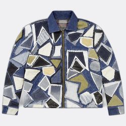 Upcycled Multi -Tone Geometric Patchwork Denim Jac..