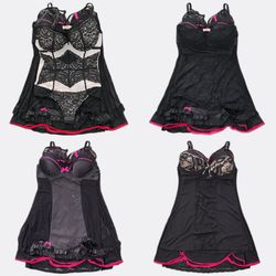 Y2k  Black Lingerie Slip Dresses and Corset B2F-35..