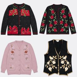 Embroidered and Festive Vintage Knitwear Selection