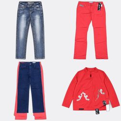 RV5242 Jeans Skinny Feminino em Azul e Coral