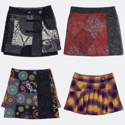 Patchwork and Plaid Mini Skirts-AV-230