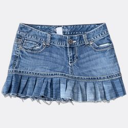Upcycled Y2k Denim Ruffled Mini Skirts
