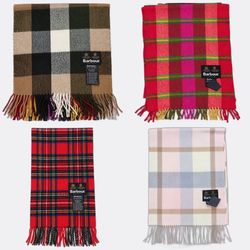 Barbour Tartan Patterned Fringe Scarves