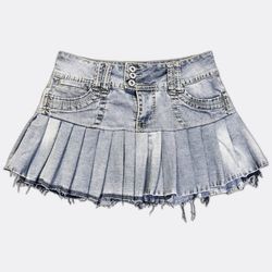 Upcycled Denim Pleated Mini Skirts