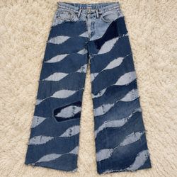 REP-007 Upcycled Waven Pattern Flare Jeans