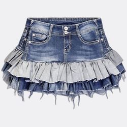 REP050 Upcycled Denim Ruffled Mini Skirts