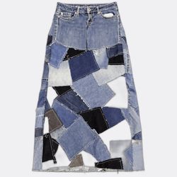 Upcycled Patchwork Denim Maxi Skirts