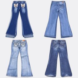 Flare Denim Jeans with Embellished Pockets