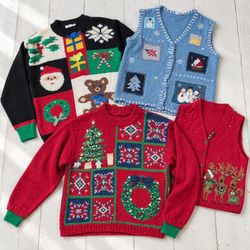 Code#095 Vintage Ugly Christmas Sweaters and Vests