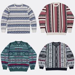 Vintage Patterned Round Neck Sweaters
