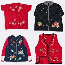 Großhandels-Bündel mit Vintage-Weihnachtspullovern..