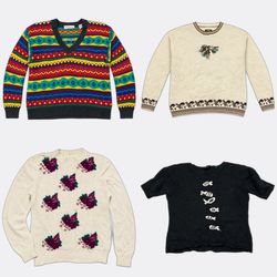 Vintage Knit Embroidered Sweaters Colourful Patter..