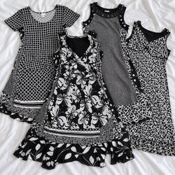 Patterned Black and White Midi Dresses