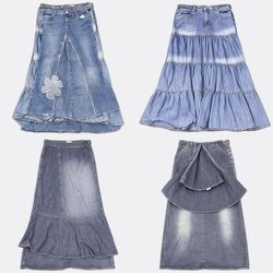 Y2k Denim Maxi Skirts in Various Washes RE-3844