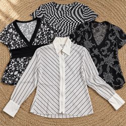 Women's Black and White Printed Blouses-AV-235