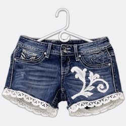 Upcycle Denim Shorts With Lace Trim (Dv-10-121)