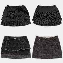 Jupes mini en denim noir Y2K avec volants