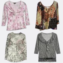 Women's Printed and Sheer Long Sleeve Blouses Bund..
