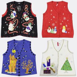 Novelty Holiday Embroidered Knit Waistcoats