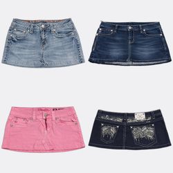 CR13359 Upcycled Mix Branded Mini Denim Skirts