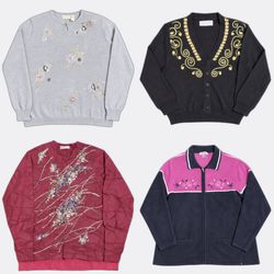 Novelty Sweaters with Floral and Beaded Embroidery