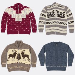 Vintage Patterned Knit Zip Cardigans