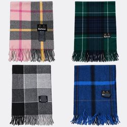 Barbour Plaid Wool Fringe Scarves