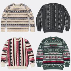 Textured Patterned Knit Round Neck Sweaters