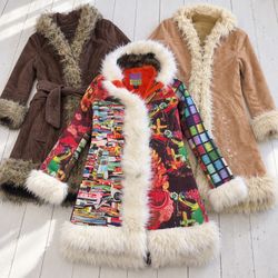 Faux Fur Trim Custo Afghan Coats