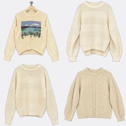 (FV-2827) Round Neck Sweaters in Cream Shades