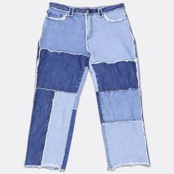 Upcycle Patchwork Raw Hem Denim Jeans