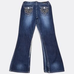 Jean denim coupe bootcut style western orné Y2K