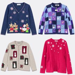 (FV-2848) Embroidered Novelty Holiday Knit Cardiga..
