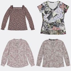 Printed Blouses and Long Sleeve Tops-AV-165