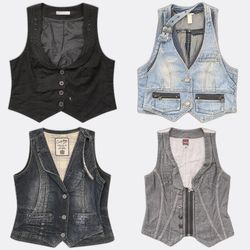 Y2k CECIL Denim Waistcoats B2F-356