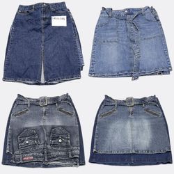 GRV 1-058 Gonne midi in denim y2k da donna con ric..